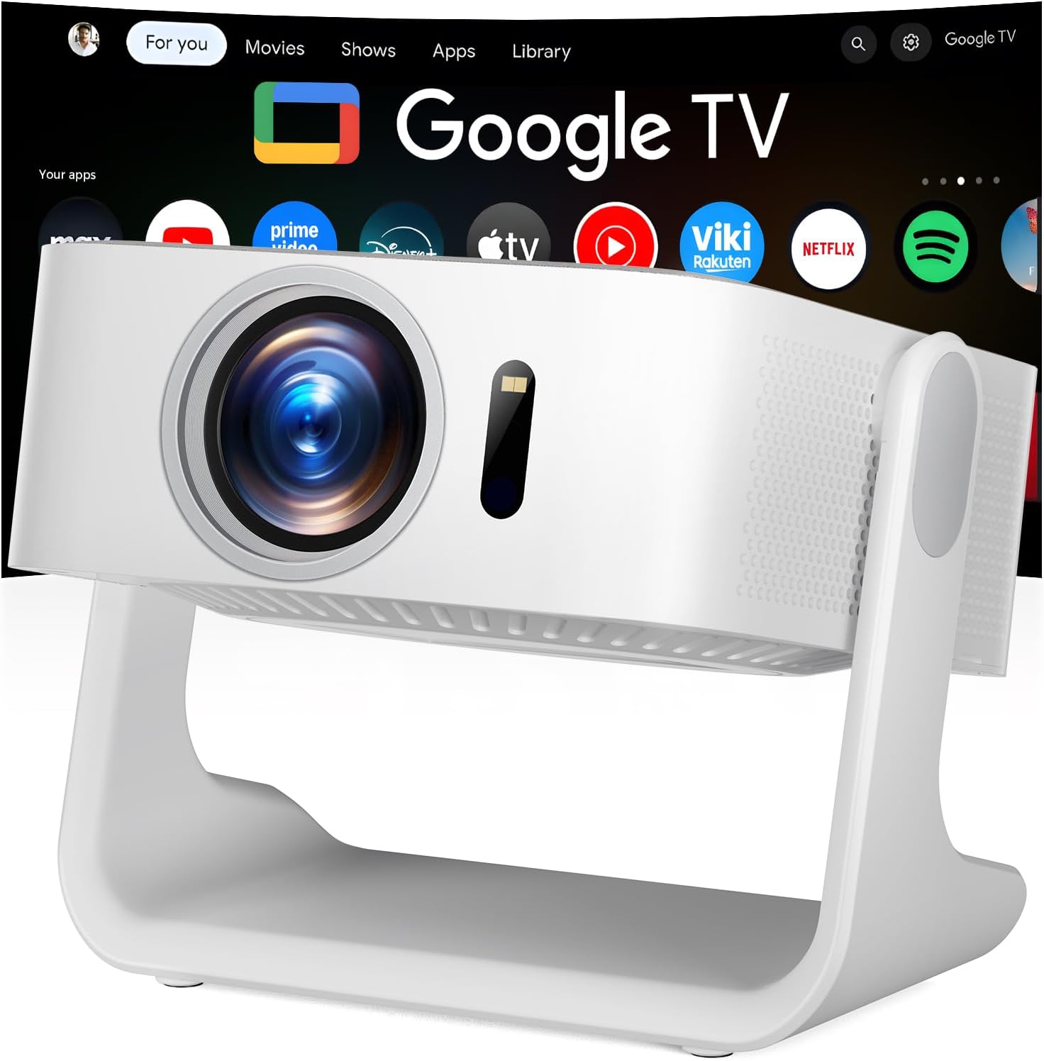 ELEPHAS 4K Smart Projector with WiFi and Bluetooth - Compatible with Google TV, Netflix, Prime Video, YouTube, Dolby Audio, Auto Focus & Keystone, 270° Rotatable, Video Projector for Indoor/Outdoor