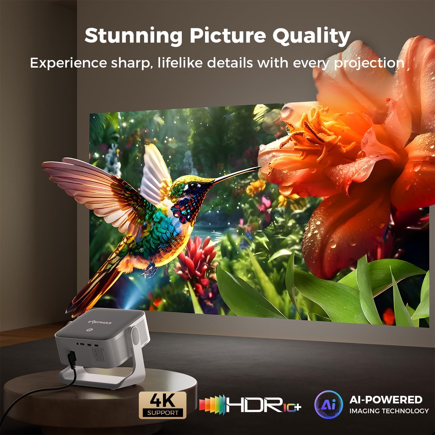 ELEPHAS 4K Smart Projector with WiFi and Bluetooth - Compatible with Google TV, Netflix, Prime Video, YouTube, Dolby Audio, Auto Focus & Keystone, 270° Rotatable, Video Projector for Indoor/Outdoor - Image 8