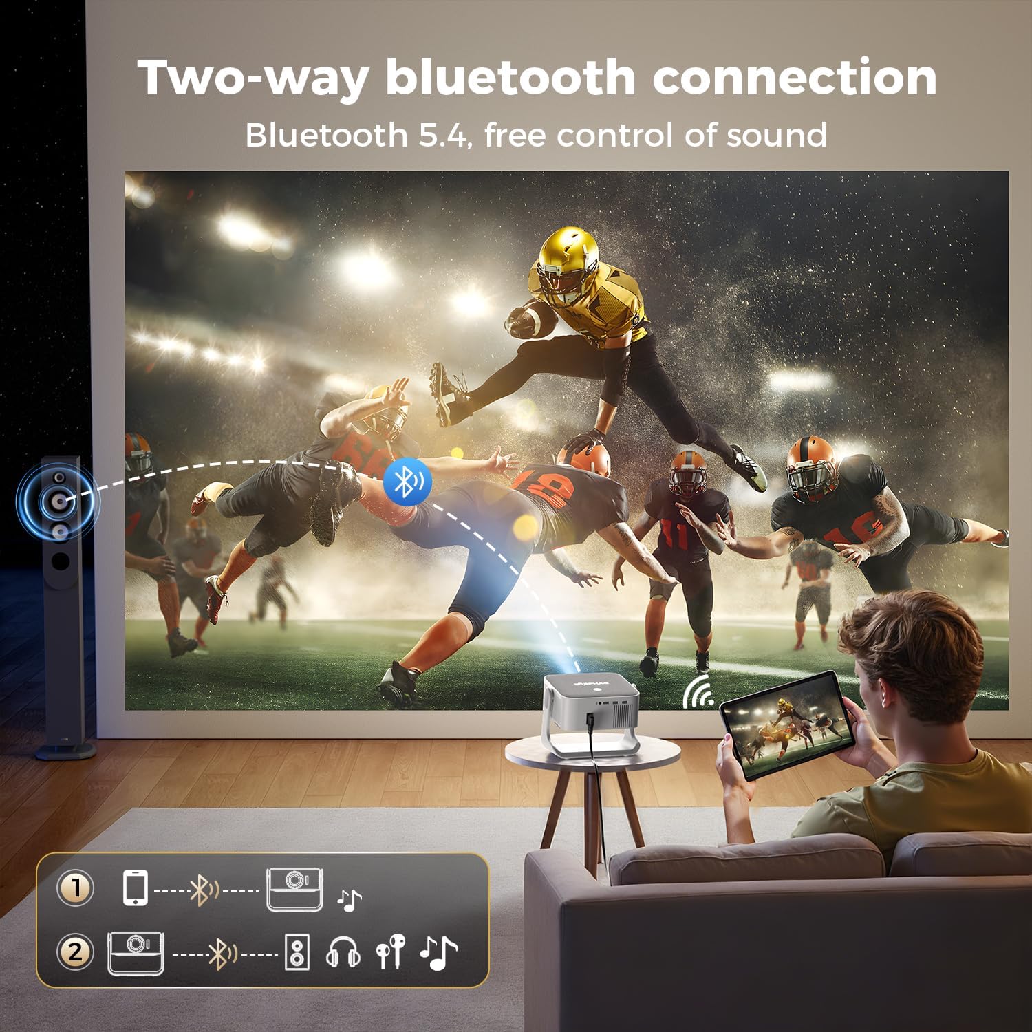 ELEPHAS 4K Smart Projector with WiFi and Bluetooth - Compatible with Google TV, Netflix, Prime Video, YouTube, Dolby Audio, Auto Focus & Keystone, 270° Rotatable, Video Projector for Indoor/Outdoor - Image 6