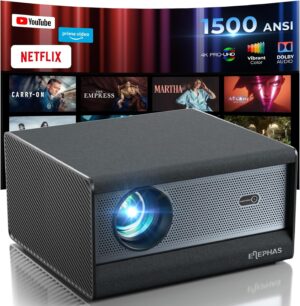 ELEPHAS Smart 4K Projector with WiFi and Bluetooth, Compatible with Netflix, Prime Video, YouTube, Dust-Proof Sealed, Dolby Audio, Auto Focus & Keystone PRO UHD HDR 10+ Video Projector